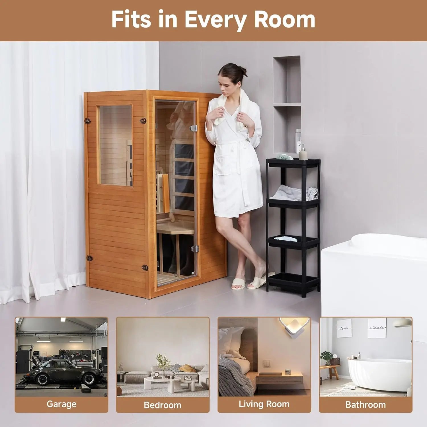 Infrared Sauna Home Sauna, Indoor Far Infrared Saunas for Home, 1 Person Canadian Hemlock Wooden Spa Room, 950W, Customized