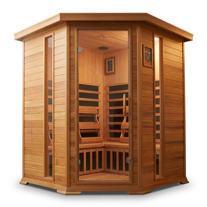 4-Person Cedar Corner Infrared Sauna — Studio Shot