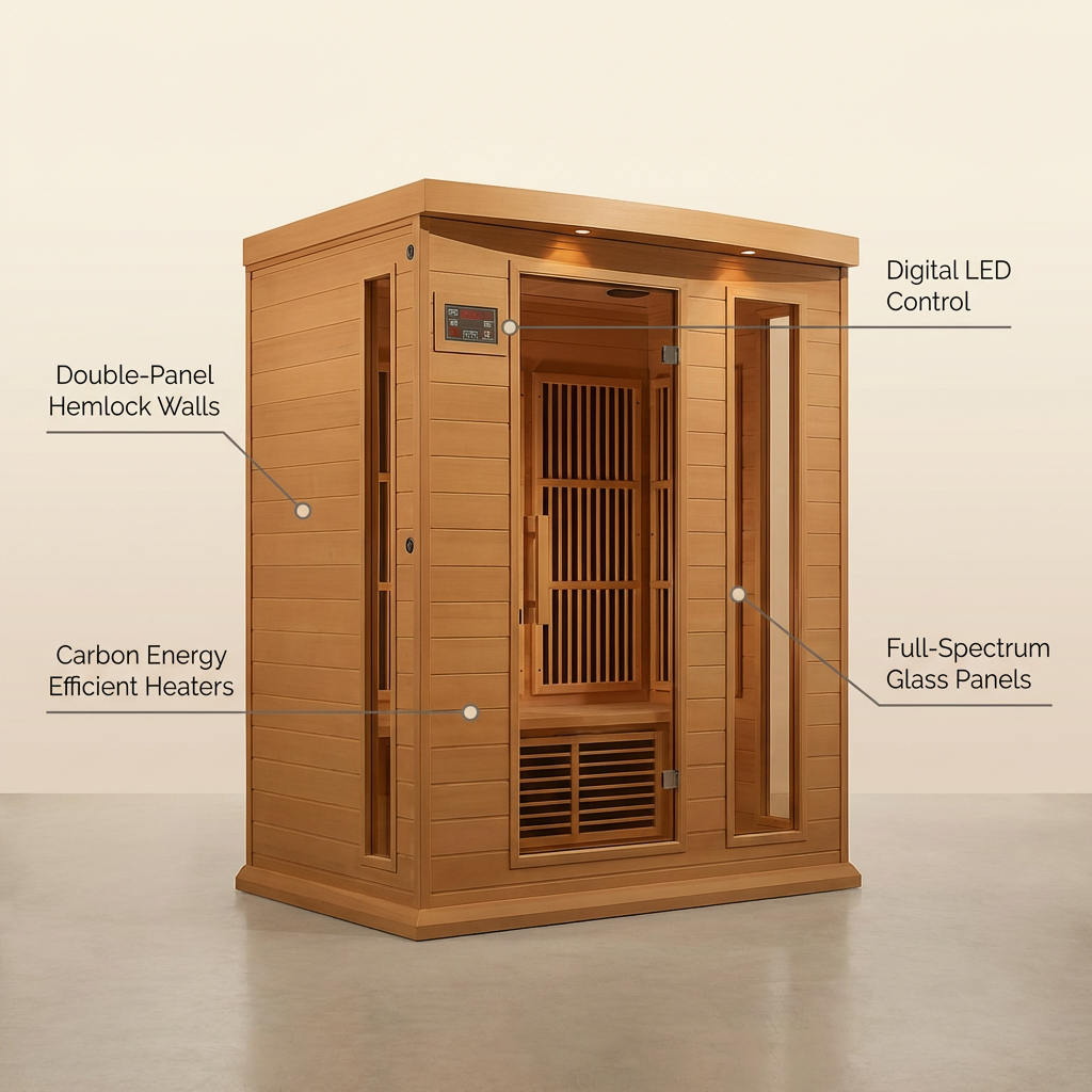 3 - Person FAR Infrared Sauna in Hemlock — Feature Infographic
